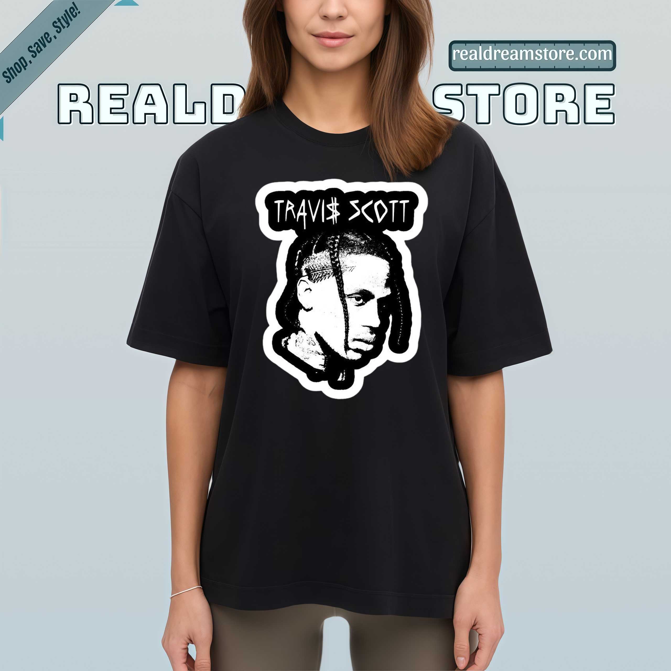 Travis Scott Black & White Face Tshirt - Astroworld Vintage Dark Color Tee Travis Scott Black & White Face Tshirt - Astroworld Vintage Dark Color Tee